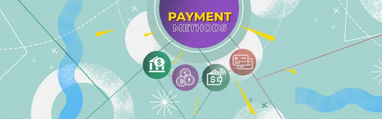 Illustration of payment methods with banking, card, crypto, and digital wallet icons